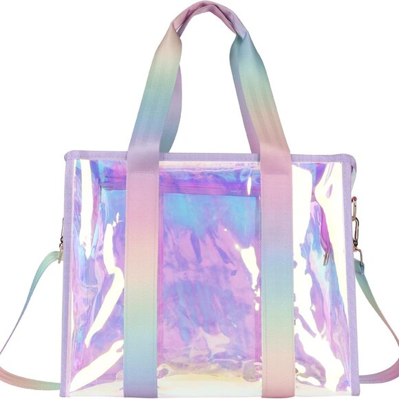 Vibrant Iridescent Tote Bag for Women - Secure Zipper, Large Capacity 11x13.4 - Picture 1 of 6